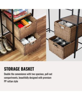 Acacia Wood Garment Rack w/ Shelves, Drawers & Hooks