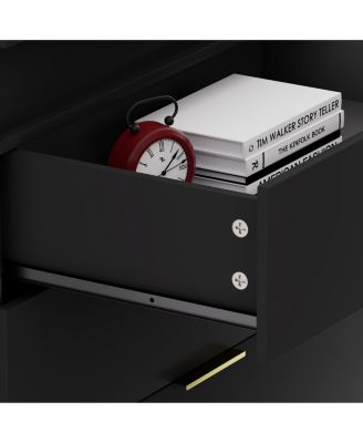 Nightstand with Charging, LED, Sliding Top, Drawers