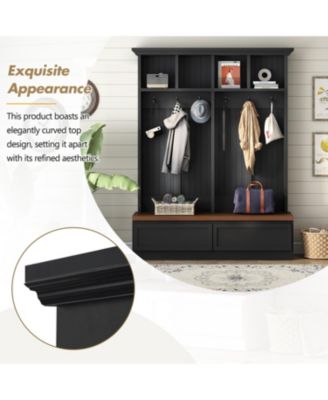 Streamdale Farmhouse 4-in-1 Hall Tree - Mudroom Coat Rack Bench with Drawers, Black
