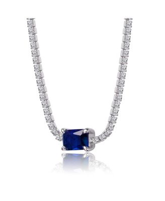 Sterling Silver White Gold Plated with Colored Cubic Zirconia Solitaire Thin Chain Necklace
