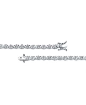 Sterling Silver White Gold Plated with Clear Cubic Zirconia Mosaic Pattern Statement Bracelet