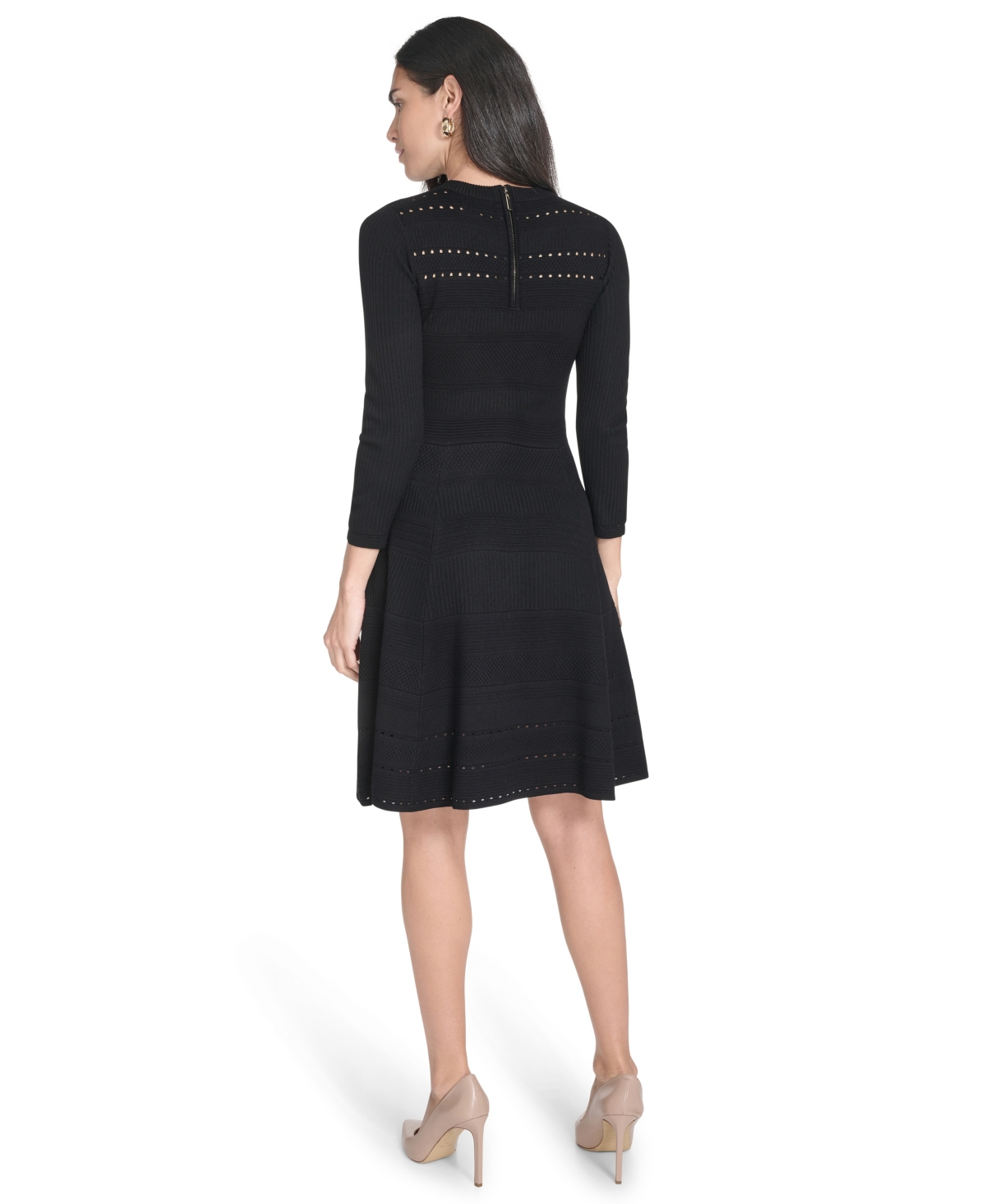Jessica Howard Petite Textured Ottoman Fit And Flare Dress In Black