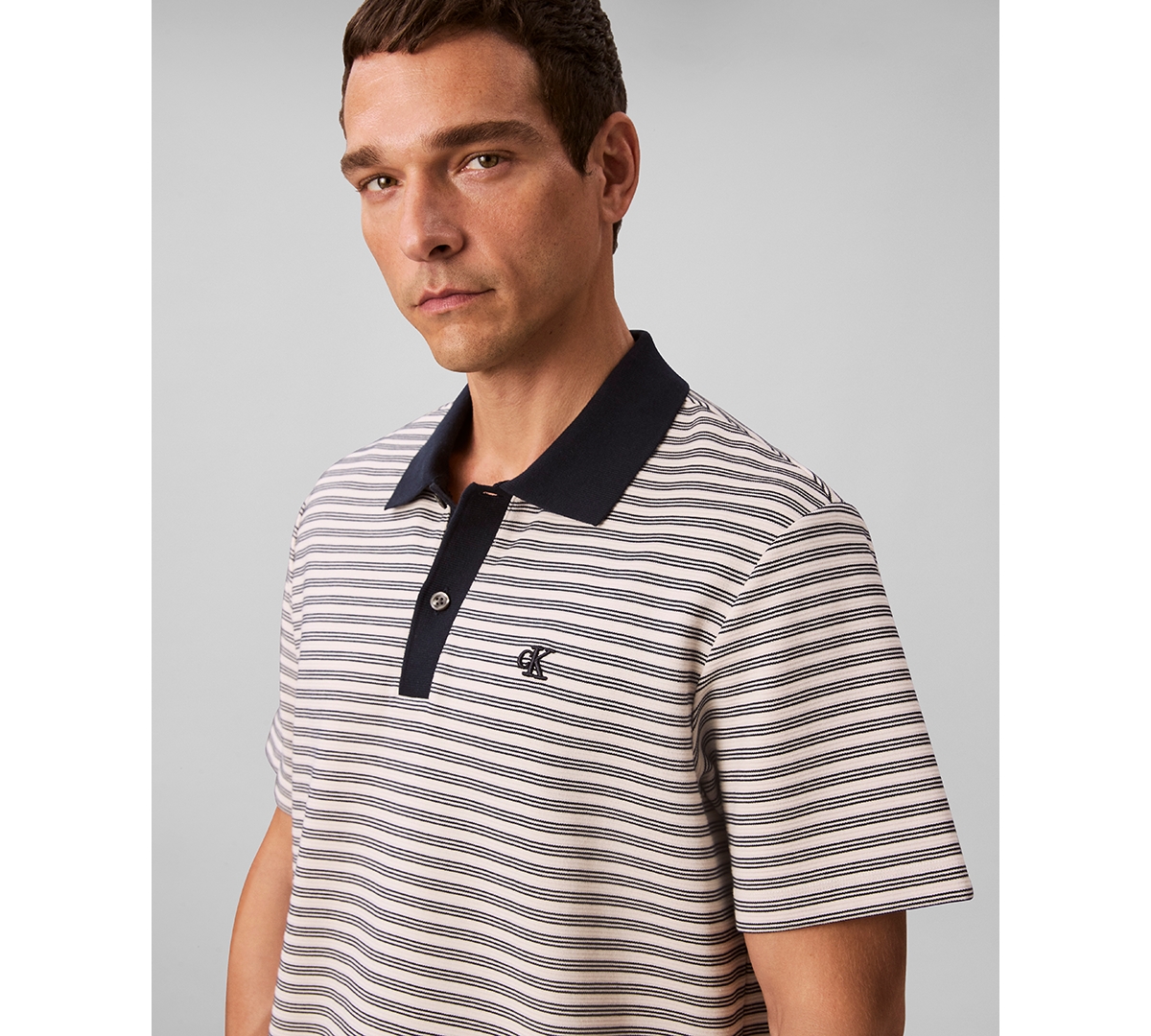 Calvin Klein Men's Ottoman Stripe Polo Shirt In Gray