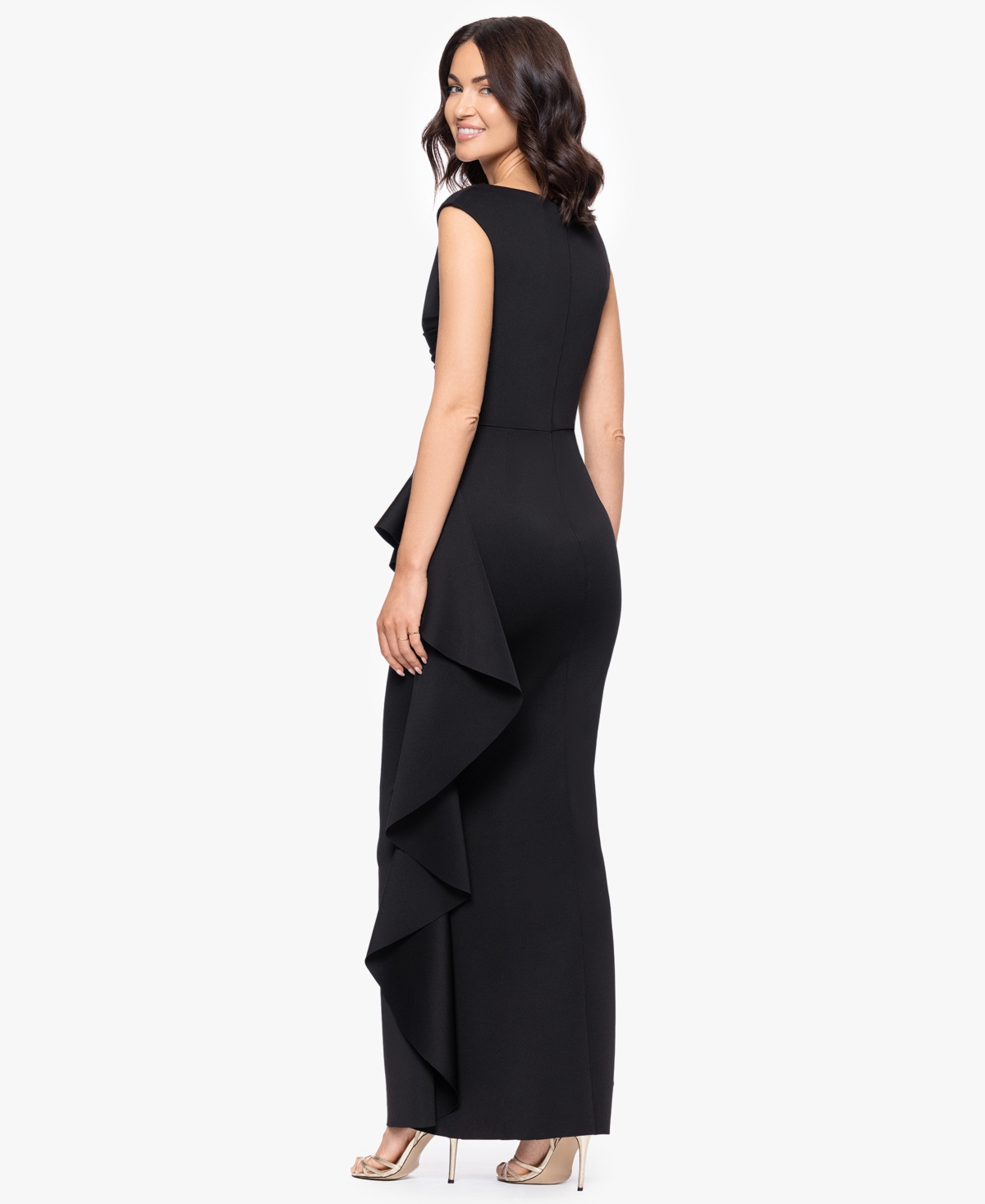 Betsy & Adam Petite Sleeveless Ruffle Detail Dress In Black