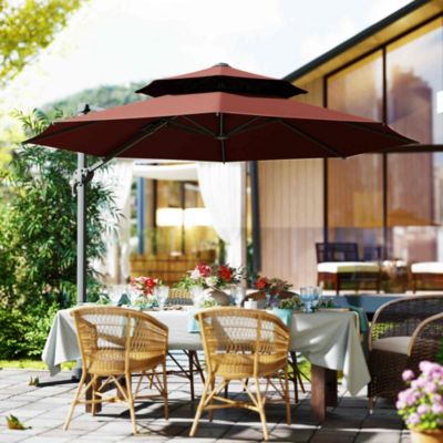 11' Offset Patio Umbrella with Cross-Base, Rotate, Tilt, Wine