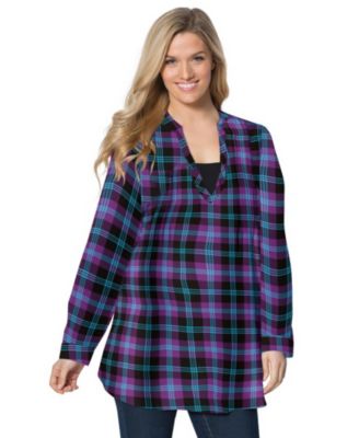 Plus Size Flannel Tunic With Layered Look