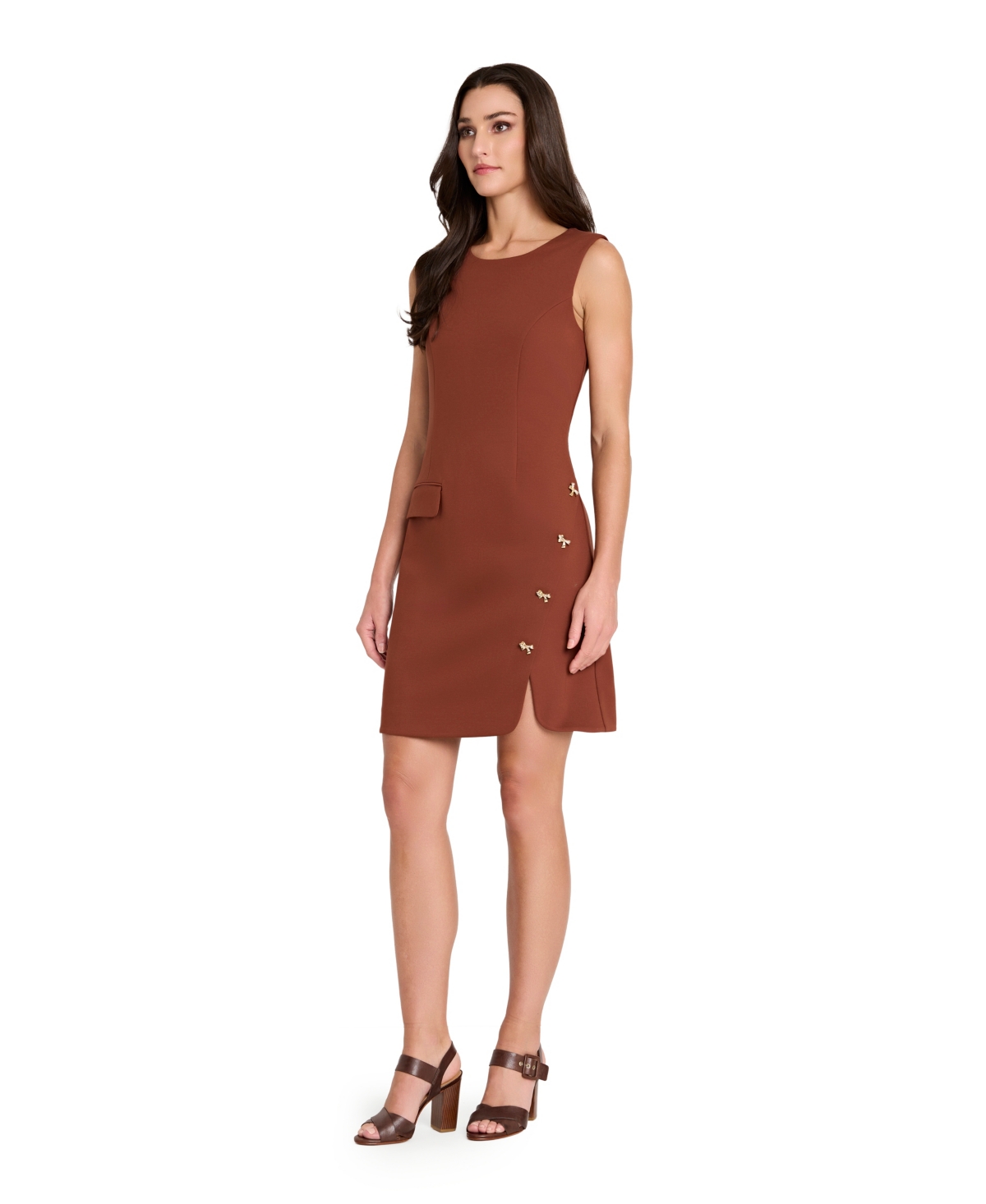 Tahari Asl Petite Sleeveless Dress In Brown