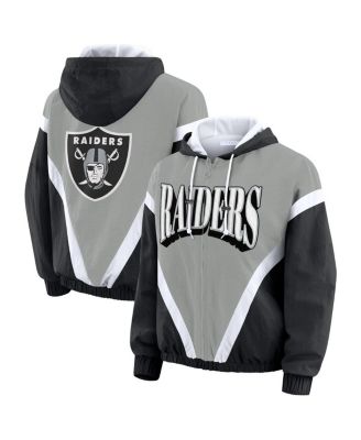 WEAR by Erin Andrews - Women's Black/Silver Las Vegas Raiders Retro Crinkle Full-Zip Hoodie Windbreaker