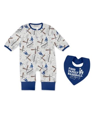 WEAR by Erin Andrews - Baby Boys and Girls Heather Gray Los Angeles Dodgers Sleep and Play Full-Zip Sleeper Bib Set