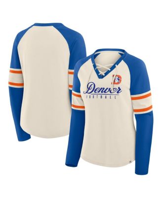 Fanatics - Women's Cream/Royal Denver Broncos Hometown Gridiron Hero Raglan Lace-Up V-Neck Long Sleeve T-Shirt