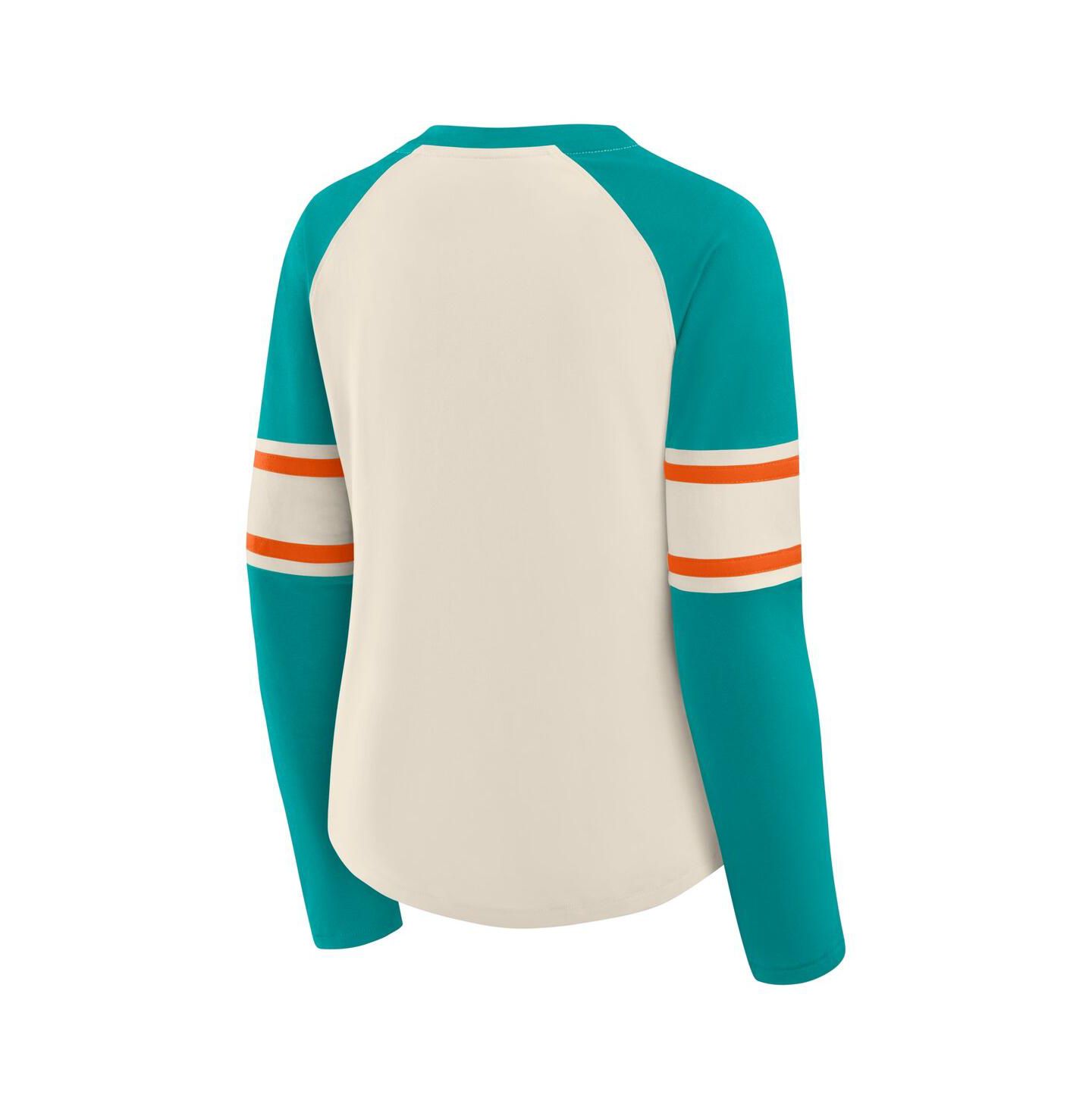 Женская футболка Fanatics Cream/Aqua Miami Dolphins Hometown Gridiron Hero Raglan Lace-Up V-Neck Long Sleeve — фото 2