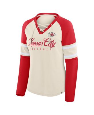 Women's Cream/Red Kansas City Chiefs Hometown Gridiron Hero Raglan Lace-Up V-Neck Long Sleeve T-Shirt