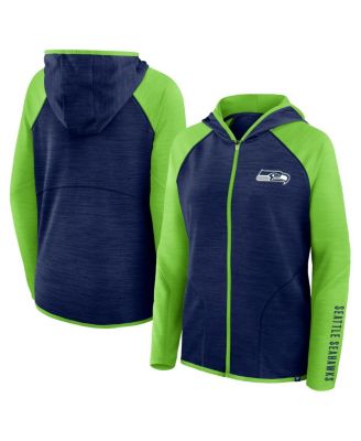 Fanatics - Women's College Navy/Neon Green Seattle Seahawks Redzone End Around Pass Raglan Full-Zip Hoodie