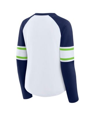 Women's White/College Navy Seattle Seahawks Redzone Blitz Package Raglan Lace-Up V-Neck Long Sleeve T-Shirt