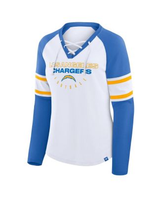Women's White/Powder Blue Los Angeles Chargers Redzone Blitz Package Raglan Lace-Up V-Neck Long Sleeve T-Shirt