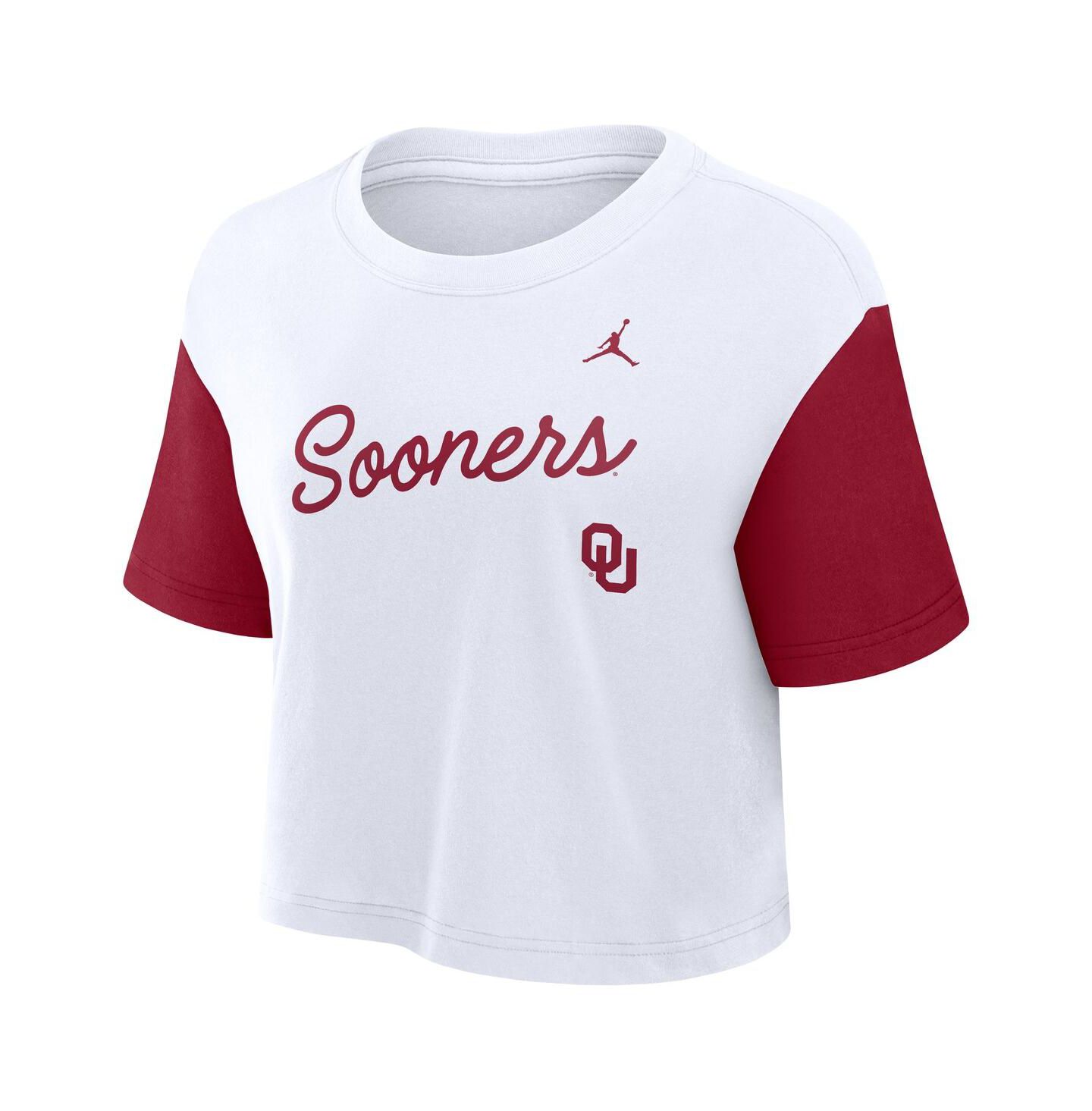 Женская футболка Jordan White/Crimson Oklahoma Sooners Color-Block Script Dri-FIT Cropped — фото 3