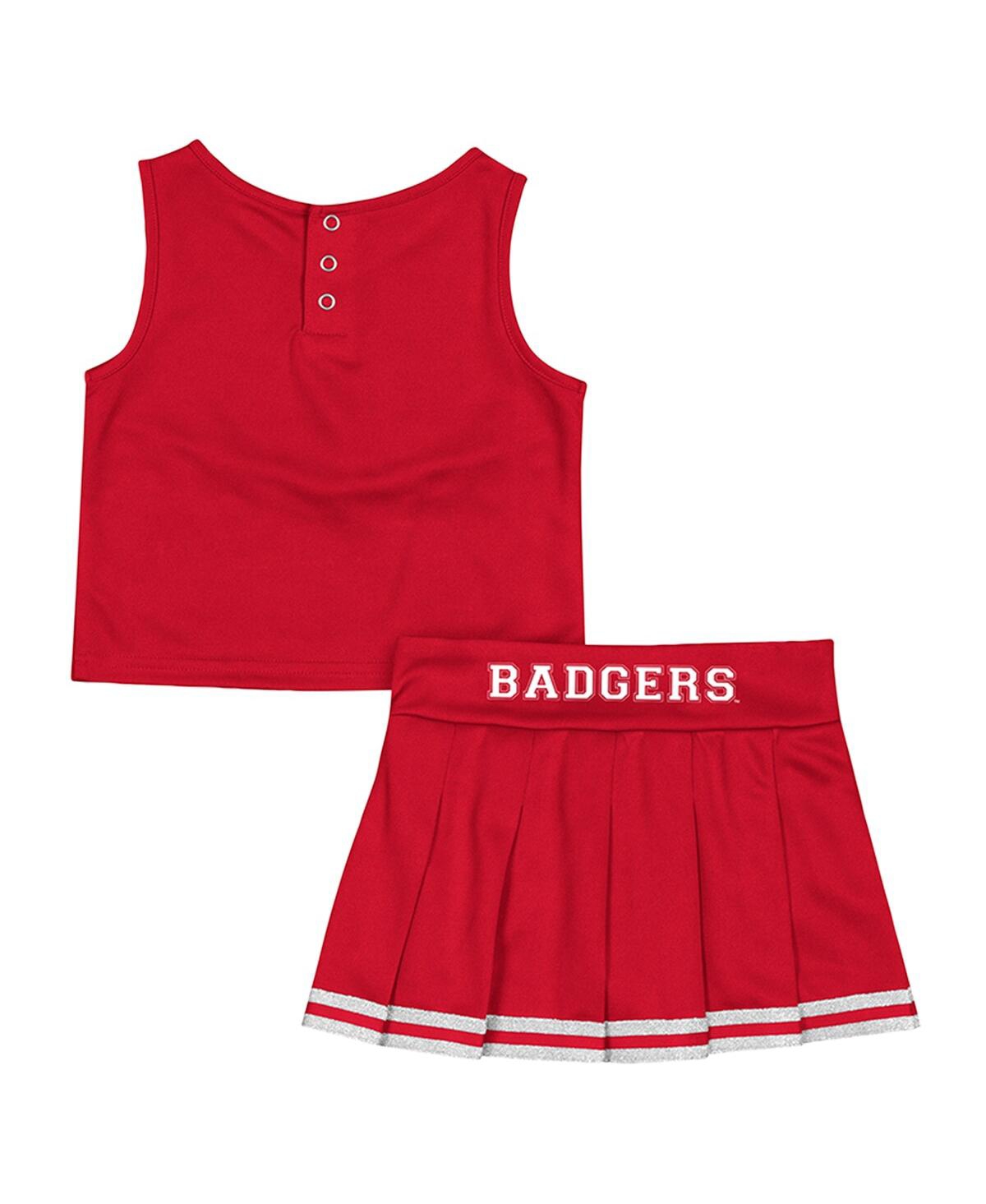 Colosseum Girls Toddler 2-piece Red Wisconsin Badgers Time For Recess Cheer Top And Skirt Set In Multi