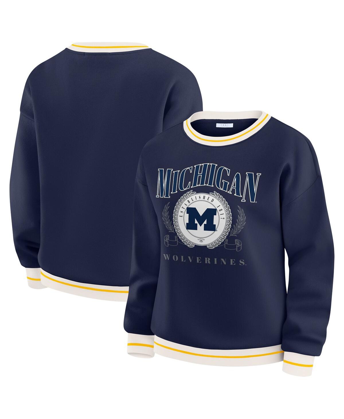 Wear By Erin Andrews Women's Navy Michigan Wolverines Seal Sweatshirt In Blue
