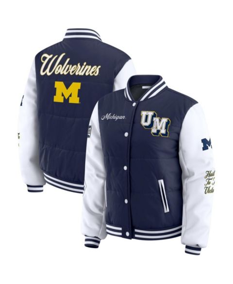 Женские куртки WEAR by Erin Andrews Women's Navy Michigan Wolverines Varsity Puffer Jacket