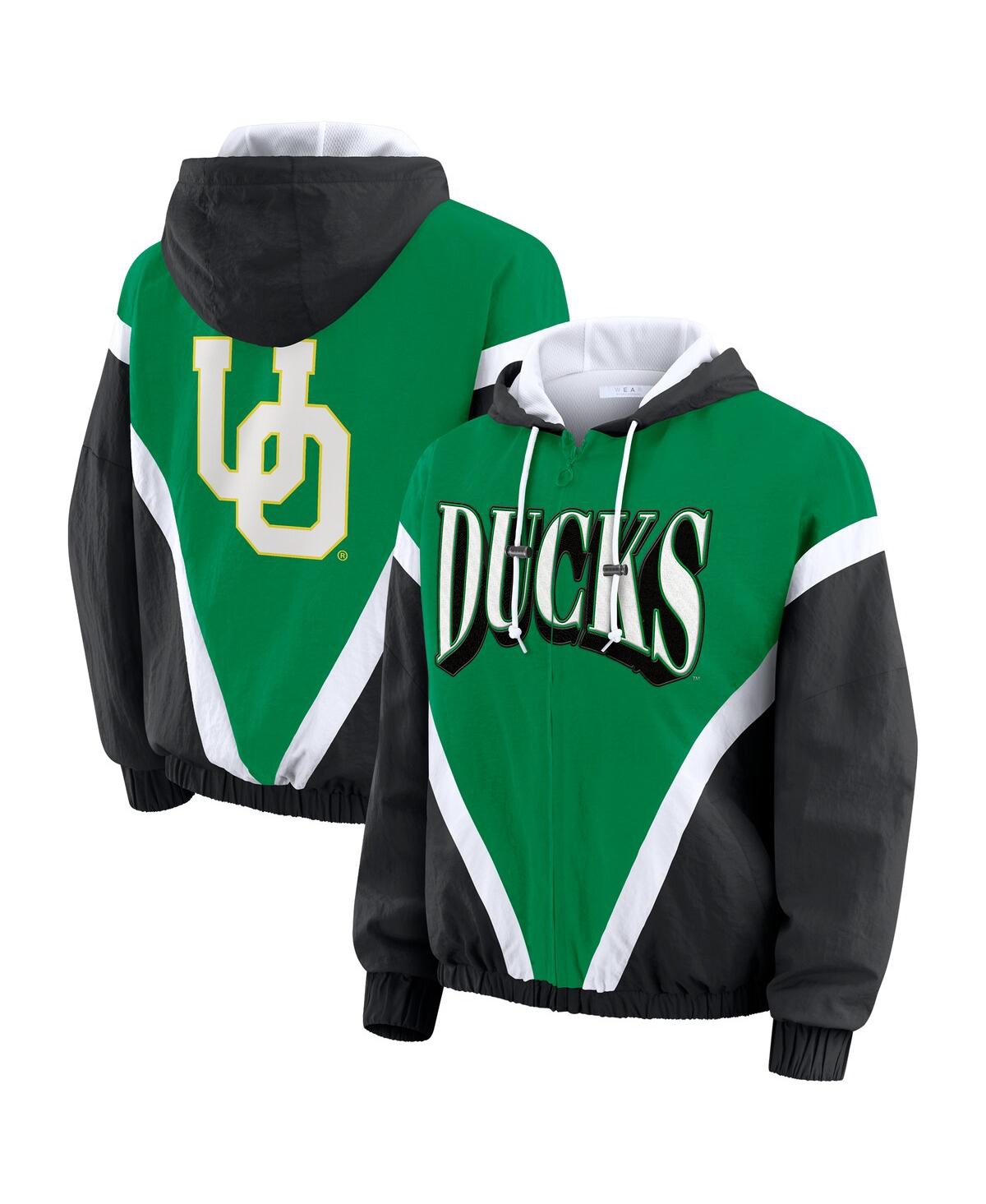Wear By Erin Andrews Women's Green/black Oregon Ducks Color Block Full-zip Windbreaker Jacket In Multi