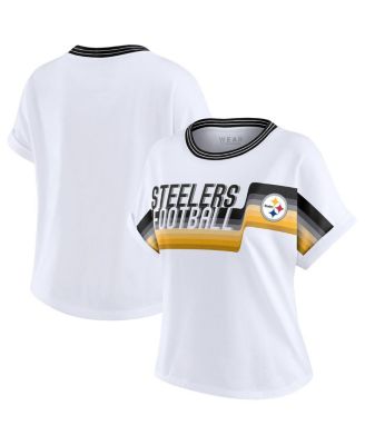 WEAR by Erin Andrews - Women's White Pittsburgh Steelers Cropped Center Stripe Dolman T-shirt