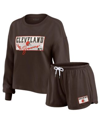 WEAR by Erin Andrews - Women's Brown Cleveland Browns Heavy Rugby Jersey Long Sleeve T-shirt and Shorts Lounge Set