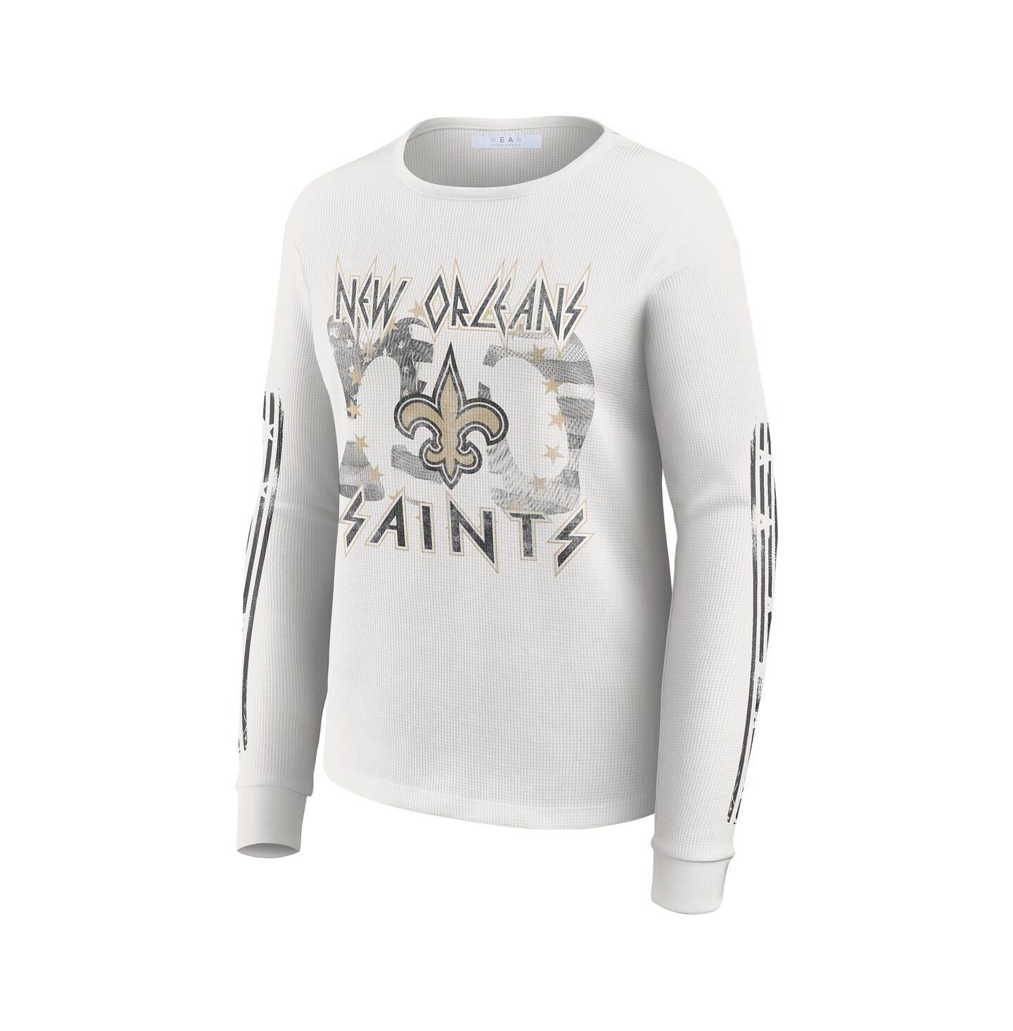 Женская футболка WEAR by Erin Andrews White New Orleans Saints Graphic Waffle Long-Sleeve — фото 3