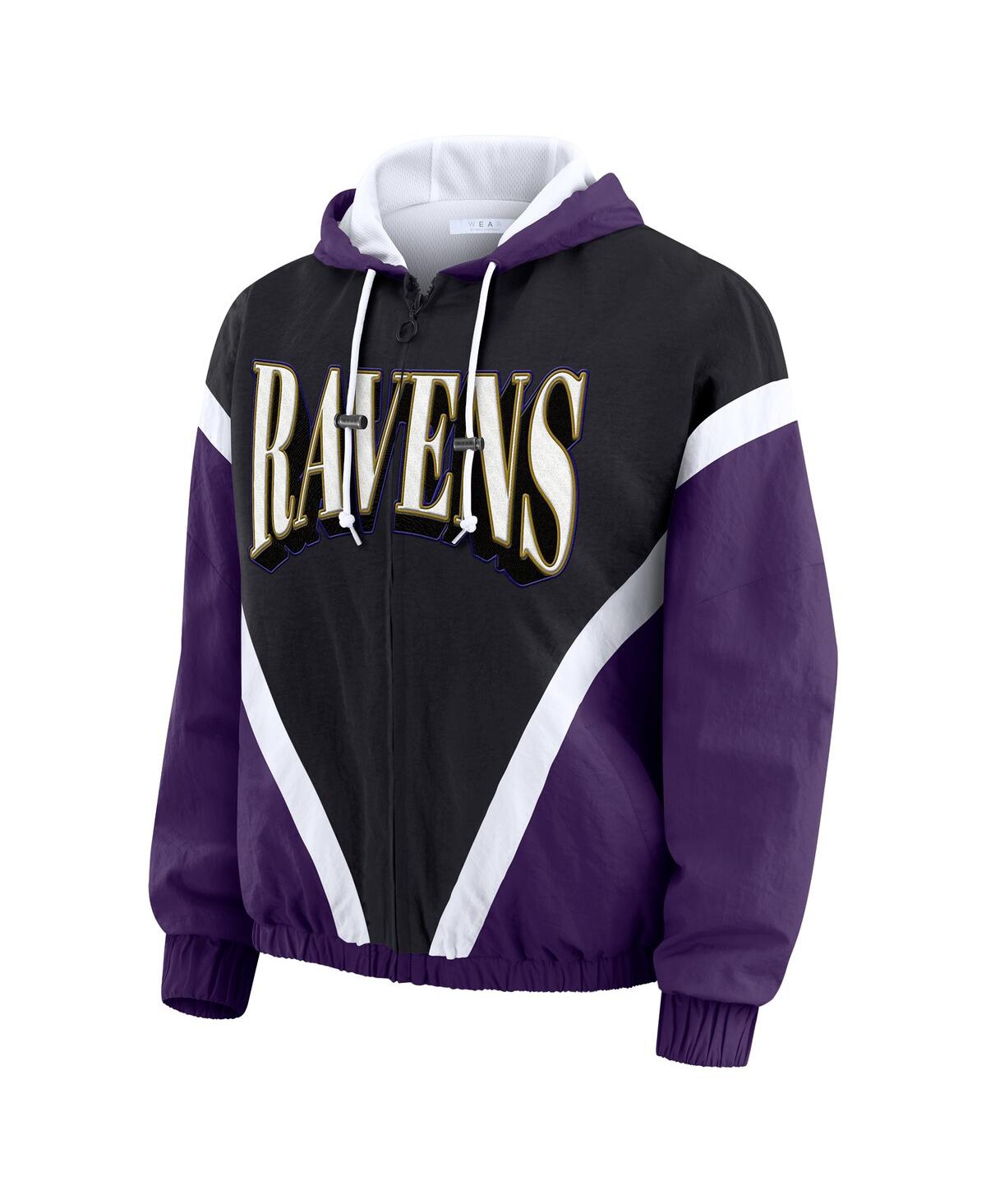 Wear By Erin Andrews Women's Purple/black Baltimore Ravens Retro Crinkle Full-zip Hoodie Windbreaker In Blue