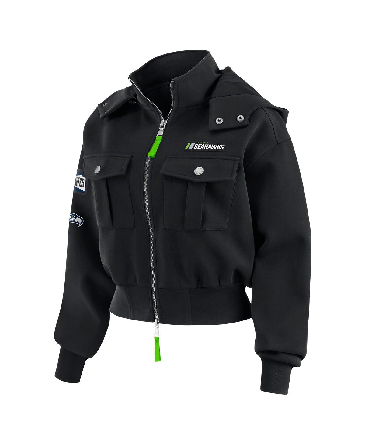 Wear By Erin Andrews Women's Black Seattle Seahawks Patch Pocket Bomber Jacket In Black