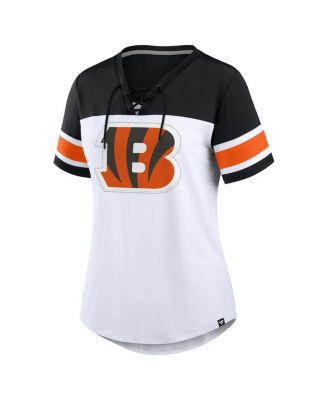 Women's White/Black Cincinnati Bengals Athena Rhinestone Lace-Up V-Neck T-Shirt