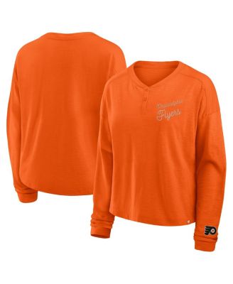 Fanatics - Women's Orange Philadelphia Flyers Oversized All Out Effort Long Sleeve Henley T-Shirt