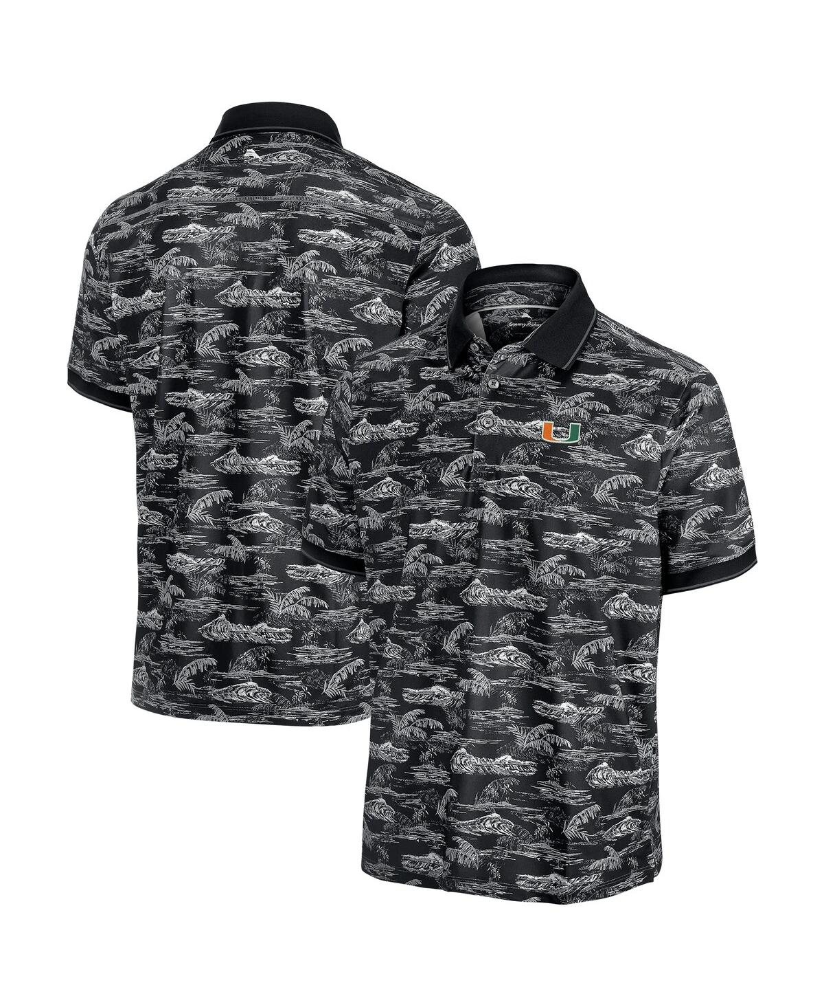Tommy Bahama Men's Black Miami Hurricanes Sport Bay View Islandzone Polo Shirt In Multi