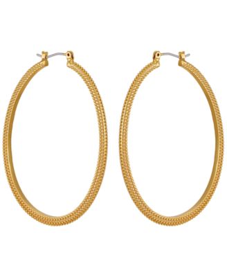 Gold-Tone Textured Large Hoop Earrings