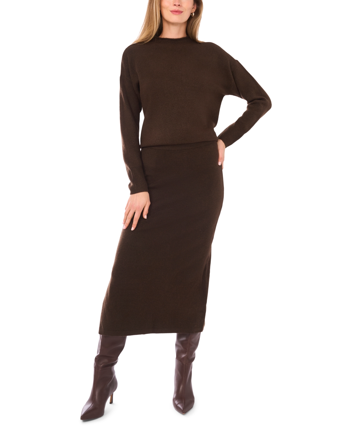 1.state Women's Side Slit Pencil Midi Skirt In Brown