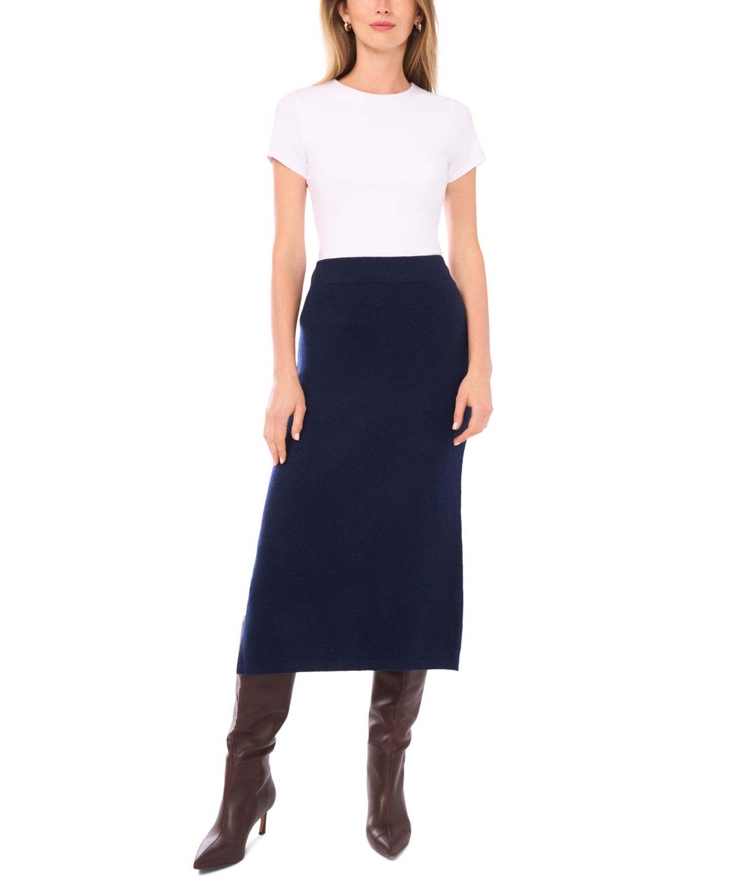 Женская юбка 1.STATE Side Slit Pencil Midi Sweater Skirt, цвет: Тёмно-синий — фото 3