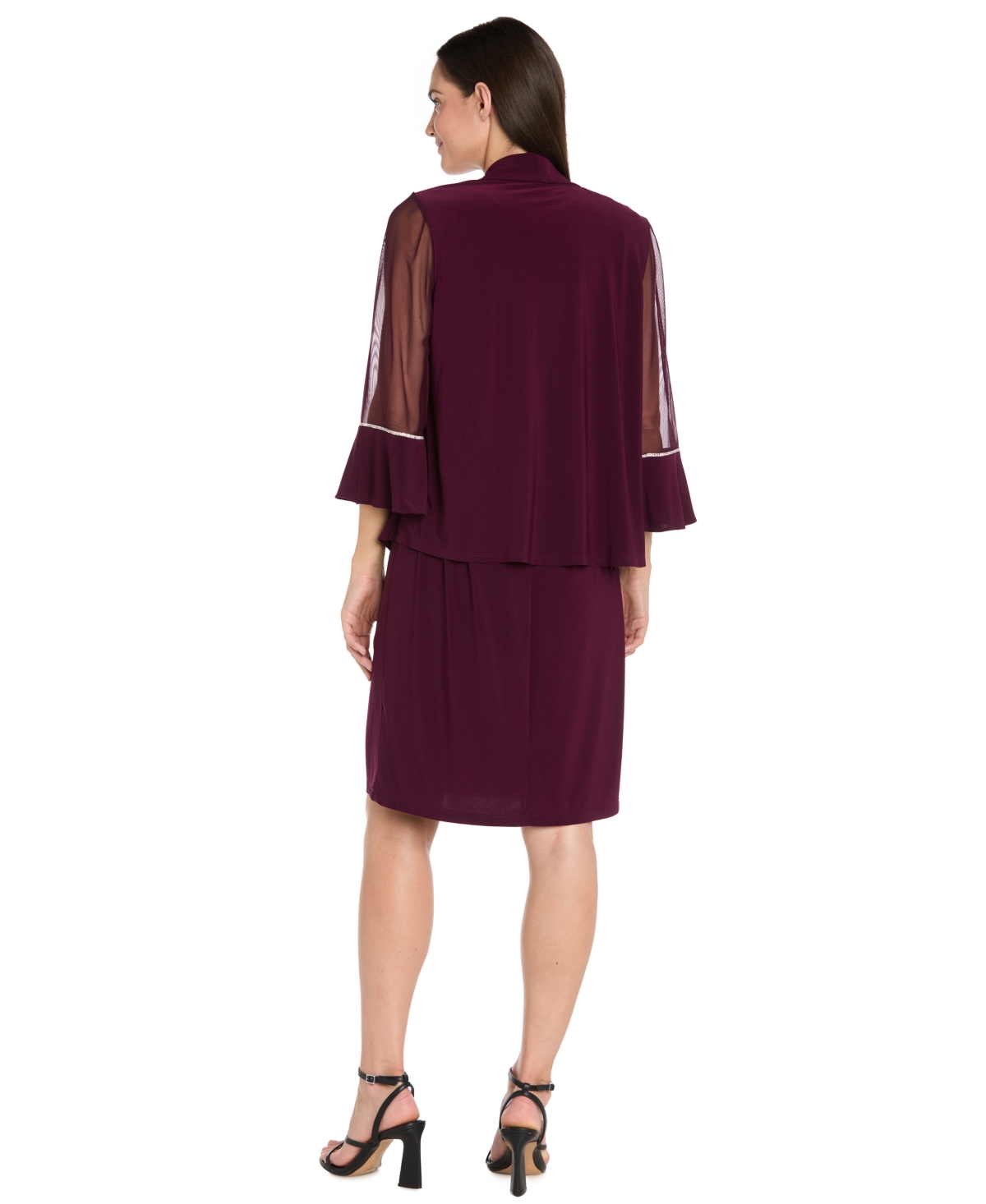 R & M Richards Petite Rhinestone-trimmed Jacket Dress In Burgundy