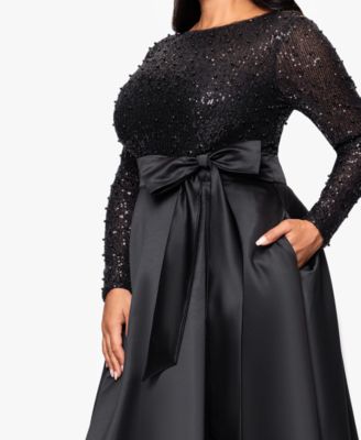 Plus Size Sequin Detail Crewneck Ballgown