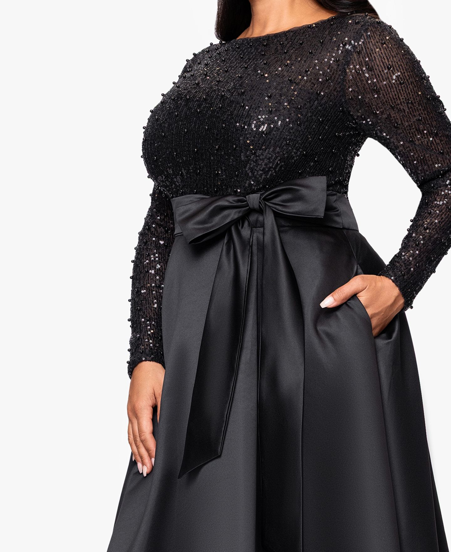 Женское платье XSCAPE Plus Long Sleeve Ball Gown, цвет: Чёрный — фото 4