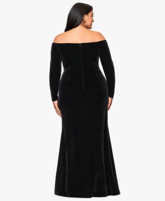 Plus Size Off-the-Shoulder Velvet Gown
