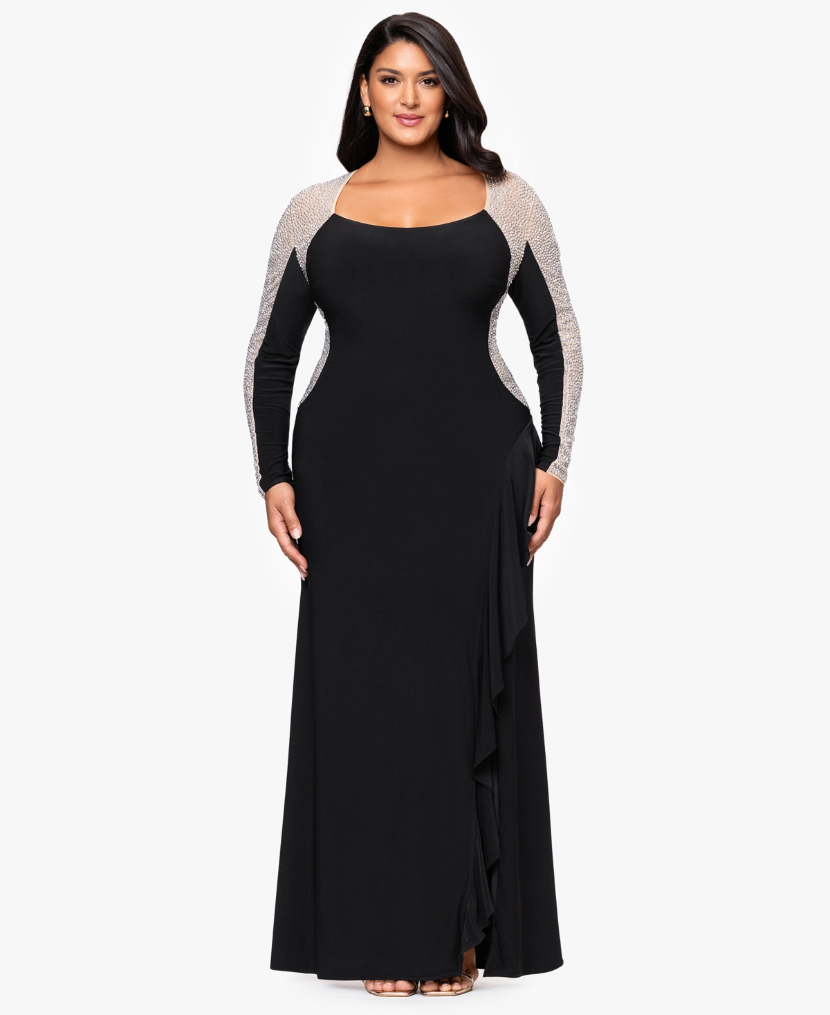 Xscape Plus Size Beaded Square Neck Maxi Dress In Black