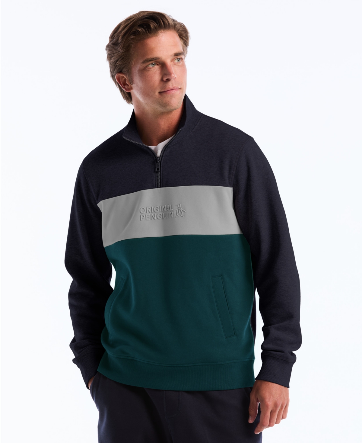Original Penguin Men's Color-blocked Fleece Zip Pull On Sweatshirt In Multi