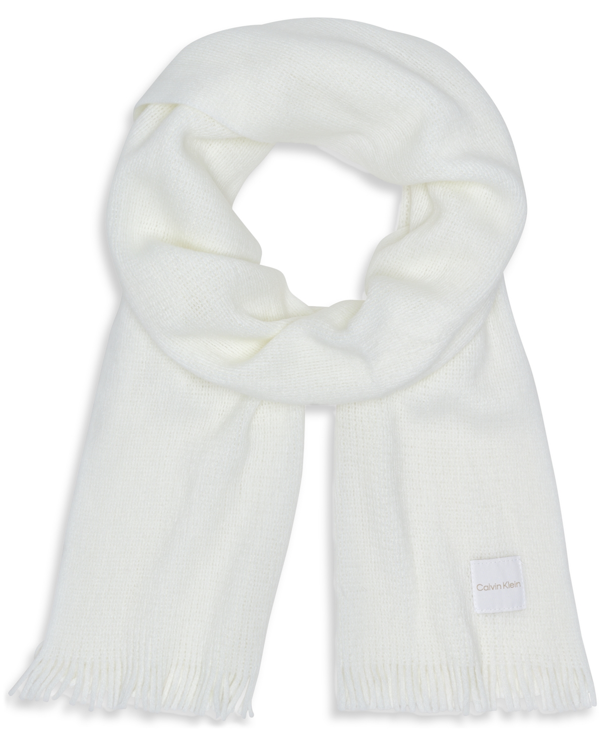 Calvin Klein Super Soft Fringe Detail Scarf In White