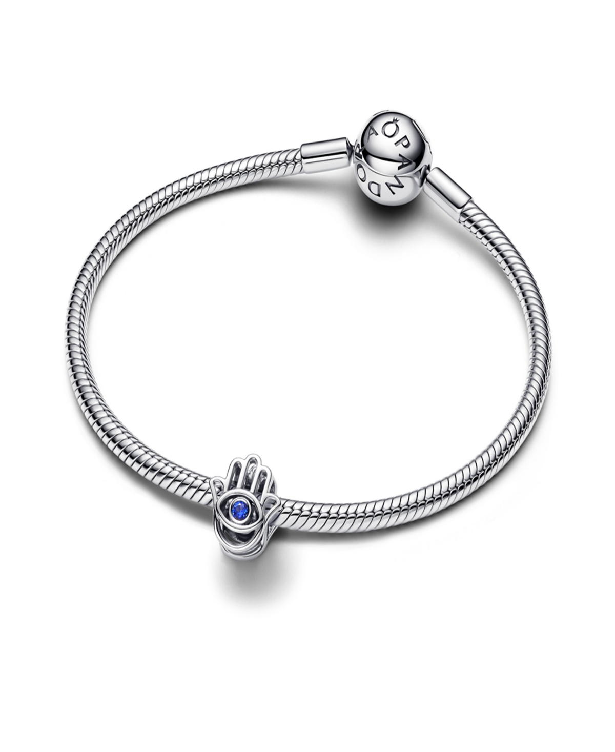 Pandora Stellar Blue Crystal Hamsa Hand Charms In Silver