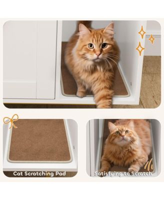 Cat Litter Box Enclosure with Scratching Pad, Storage,