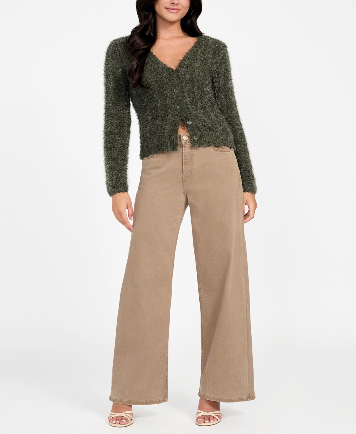 Guess Women's Bea Open Stitch Long Sleeve Cardigan Sweater In Green