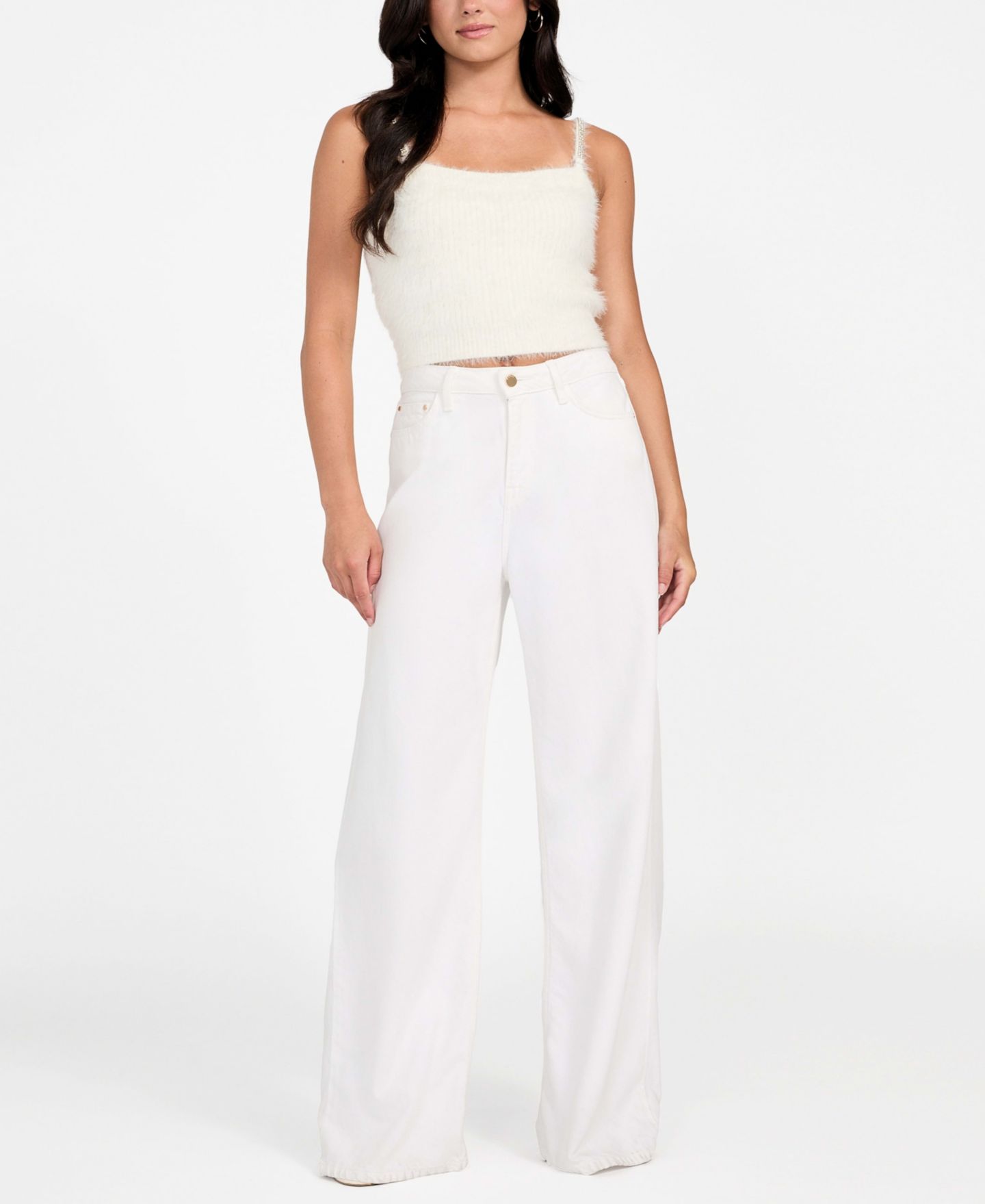 Женский свитер GUESS Cropped Bralette Sleeveless, цвет: Кремовый белый — фото 3