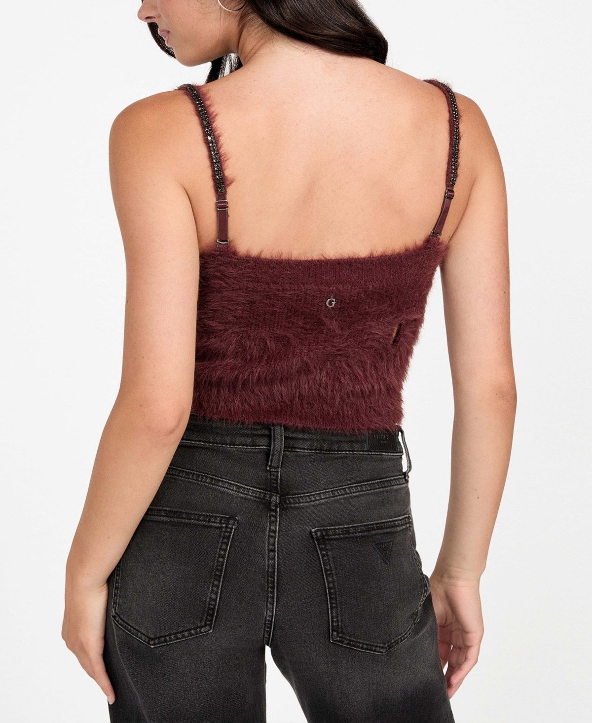 Guess Women's Cropped Bralette Sleeveless Sweater In Red