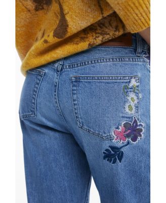 Women's Embroidered flower jeans