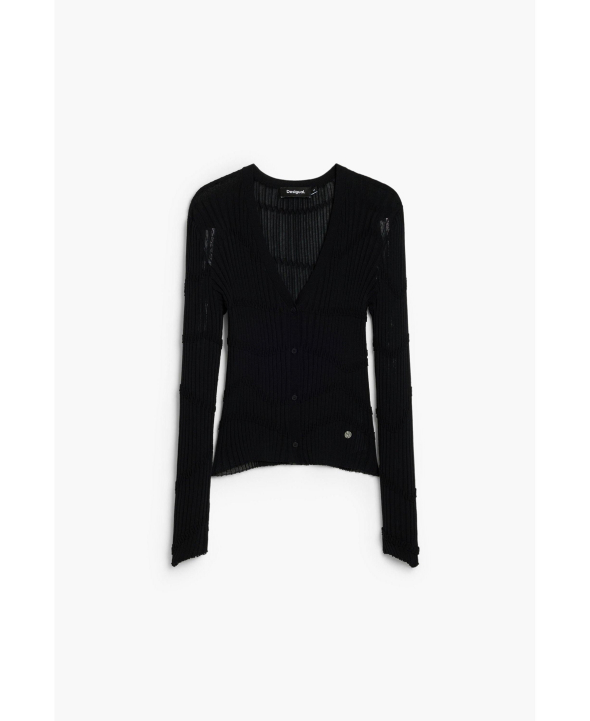 Desigual Thin Gauge V-neck Cardigan In Black