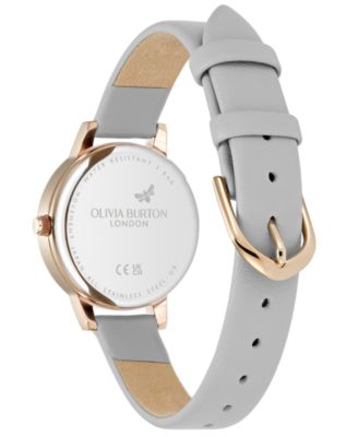 Women's Illustrated Floral Earl Gray Calfskin Leather Strap Watch, 30mm